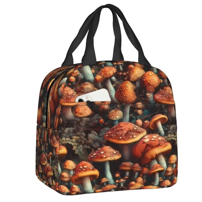 

Custom Wild Mushrooms Print Lunch Bag Women Thermal Cooler Insulated Lunch Box for Kids School Work Picnic Food Tote Bags