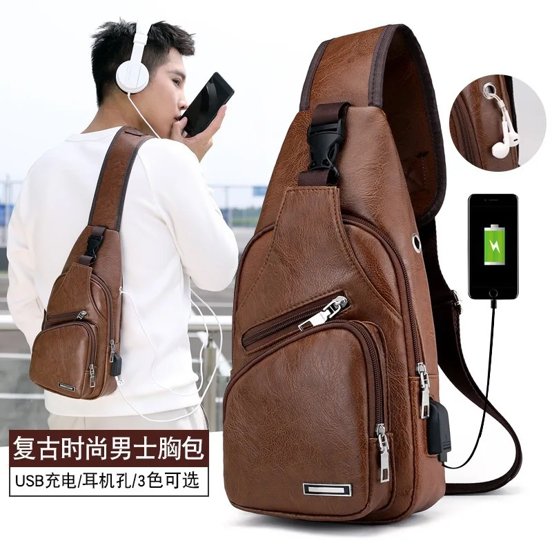 

Нагрудная сумка с USB-зарядкой для мужчин, многофункциональная мужская сумочка с отверстием для гарнитуры и с одним ремешком с защитой от кражи, с регулируемым ремешком