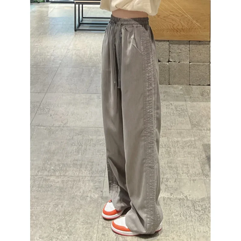 

Retro Stripe Straight Pants Women Korean Sle Simple Mopping Wide-Leg Pants Drape High Waist Slimming Casual Loose Pants
