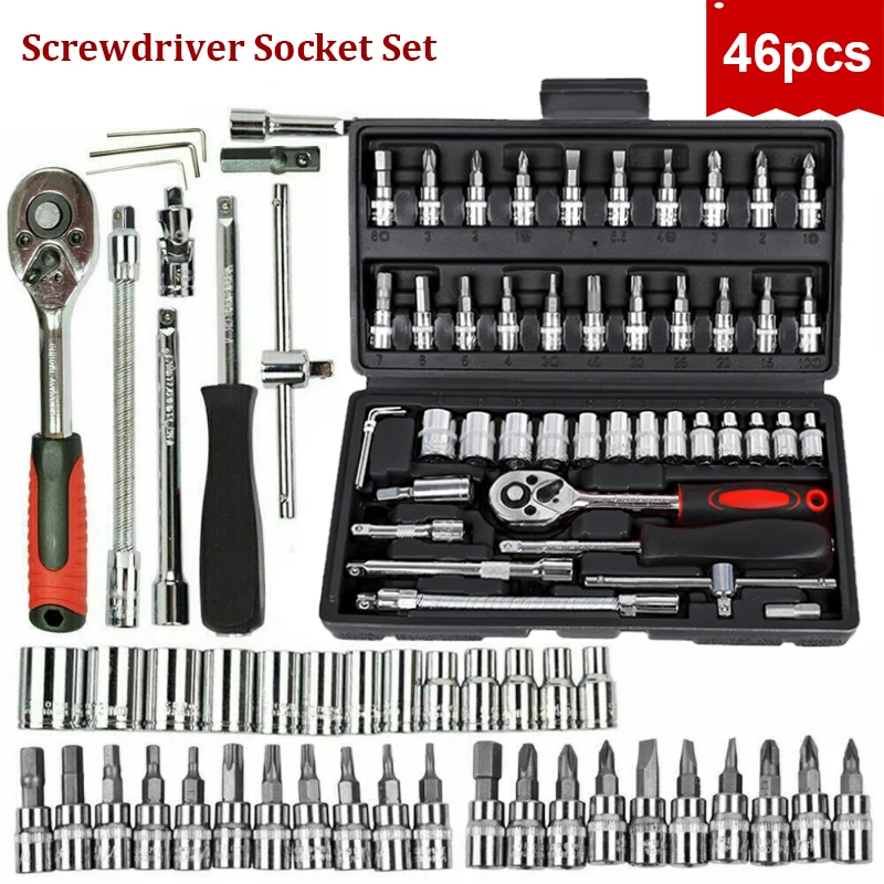 Upgrade 46pcs Car Repair Tool Set,1/4-Inch Socket Set,Ratchet Torque Wrench,Combo Tools Kit,Auto Repairing Tool Set
Upgrade 46pcs Car Repair Tool Set,1/4-Inch Socket Set,Ratchet Torque Wrench,Combo Tools Kit,Auto Repairing Tool Set