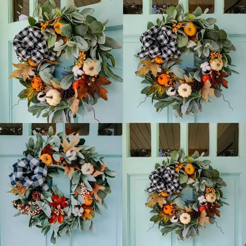 

Осенний дверной венок, цветная Осенняя гирлянда с кленовыми листьями, реалистичный осенний уличный венок с подсолнухами, украшение для двери для осеннего урожая
