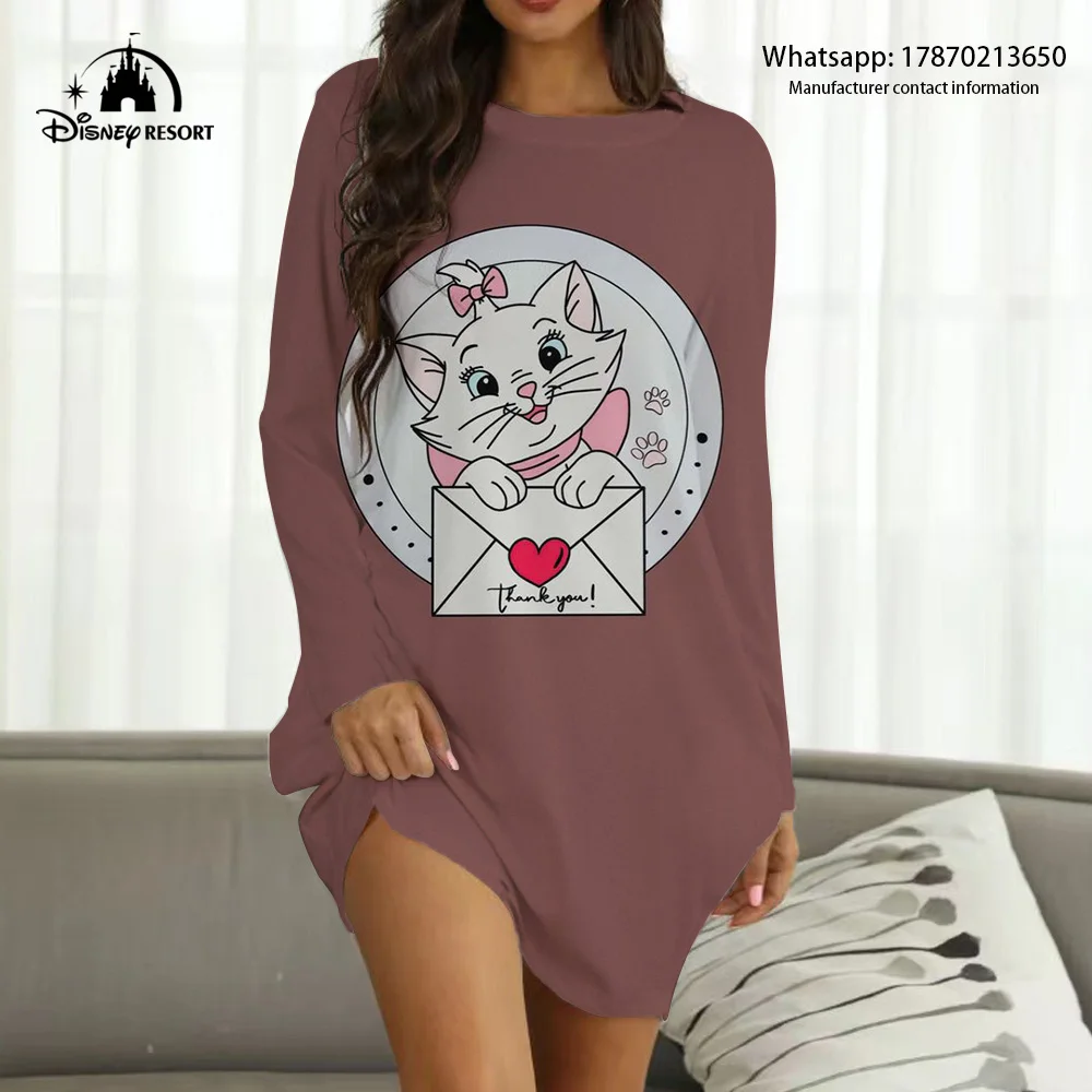 

New Disney Brand Spring Autumn Ladies Dress Mary the Cat Anime Print Boho Loungewear 2022 Fashion Casual Sexy Party Top Y2K