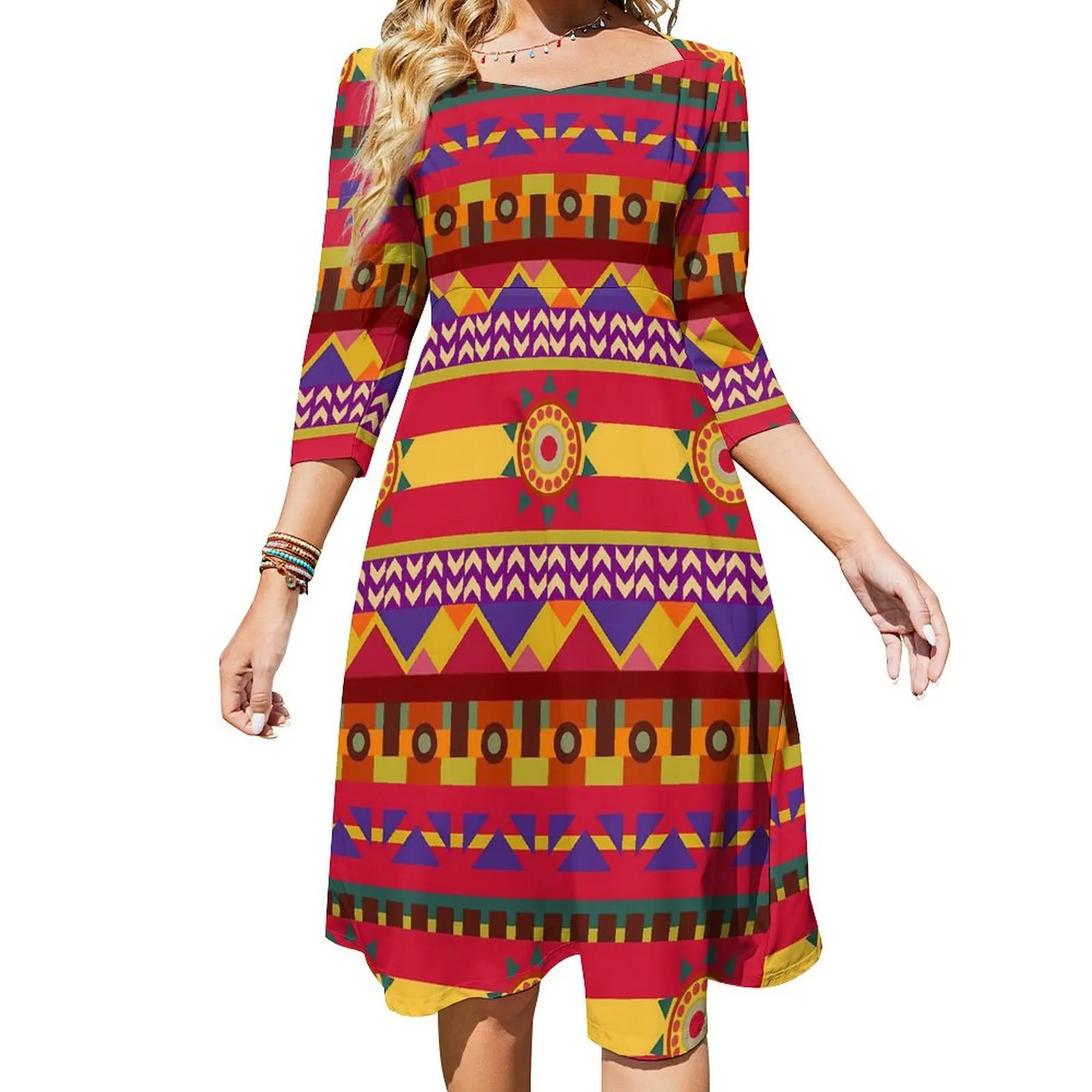 

Retro Vintage Ethnic Casual Dress Womens Abstract Art Street Fashion Dresses Sexy Modern Dress Custom Vestidos Big Size 4XL 5XL