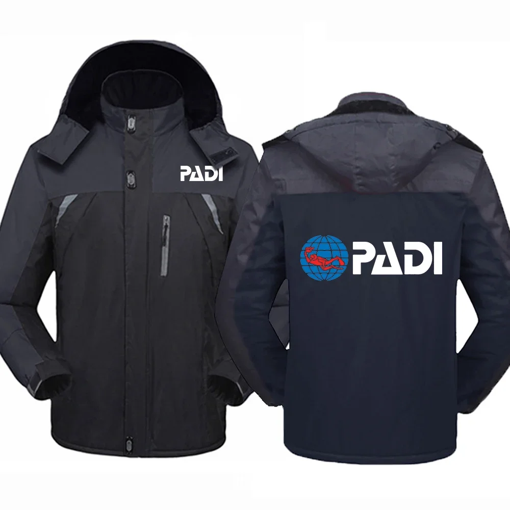 

Scuba Driver Padi Printed Men's Thicken Windbreaker Coats Waterproof Warm Outdoor Cold-Proof Comfortable Clothing Jackets