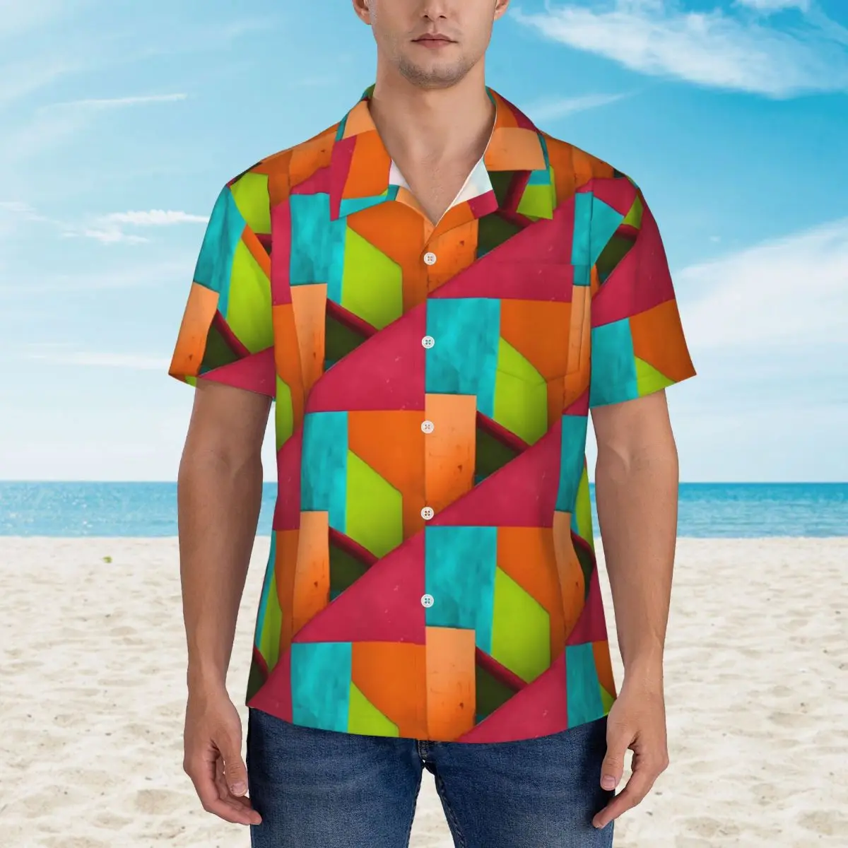 

Cuban Colorblock Vacation Shirt Colorful Print Hawaiian Casual Shirts Man Vintage Blouses Short Sleeve Breathable Graphic Tops