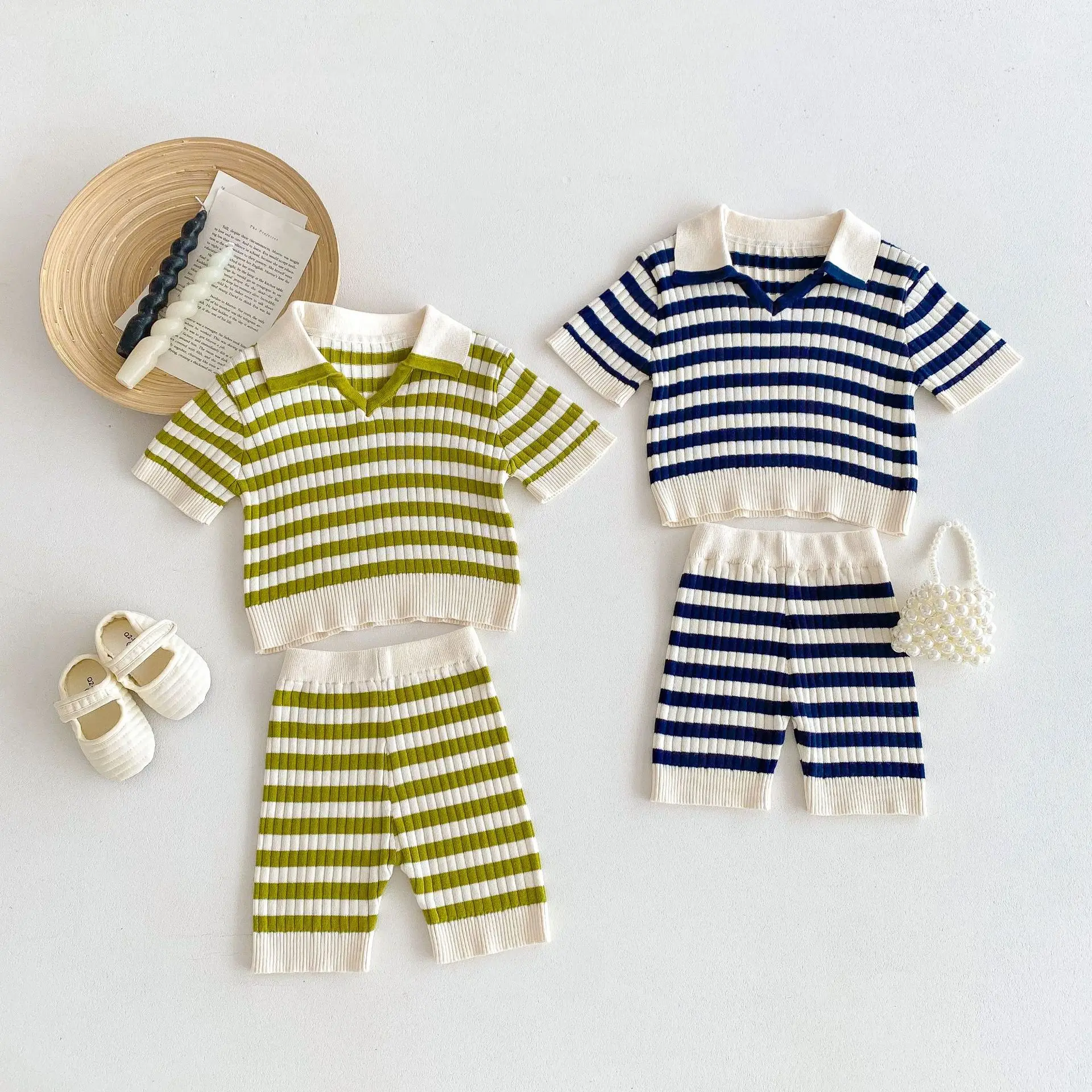 2025 Summer New Baby Short Sleeve Clothes Set Infant Striped Knit Tops + Shorts 2pcs Suit Infant Girl Casual T Shirts Outfits 31 S3bfd8c8d54b6471ca232132430950450U