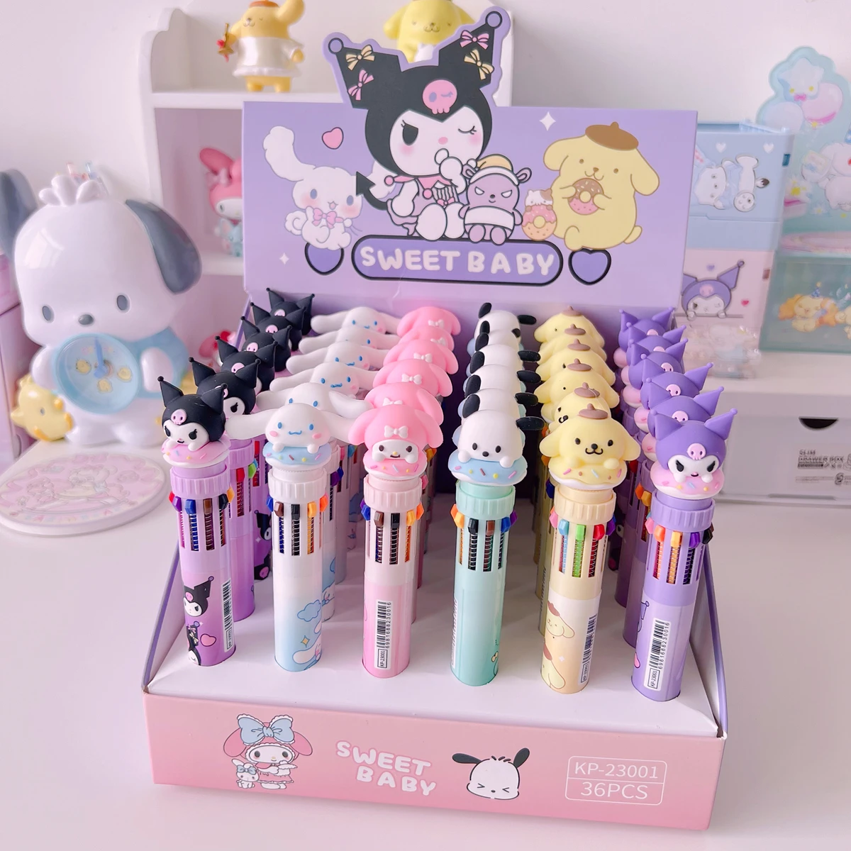 36pcs/Box Sanrio Cartoon Ballpoint Pen Kuromi Hello Kitty Cinnamoroll 10 Color Ballpoint Pen Kawai School Student Stationery Set
36pcs/Box Sanrio Cartoon Ballpoint Pen Kuromi Hello Kitty Cinnamoroll 10 Color Ballpoint Pen Kawai School Student Stationery Set