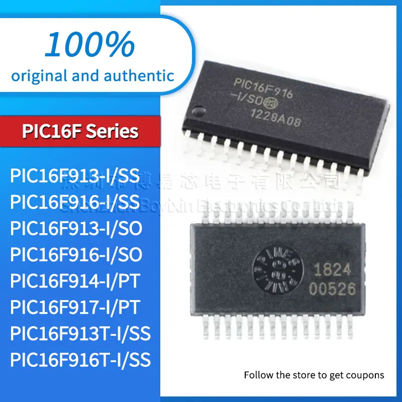 Original PIC16F913T-I/SS PIC16F913 PIC16F916T PIC16F916 PIC16F913-I/SO PIC16F916 PIC16F914-I/PT PIC16F917 microcontroller MCU
Original PIC16F913T-I/SS PIC16F913 PIC16F916T PIC16F916 PIC16F913-I/SO PIC16F916 PIC16F914-I/PT PIC16F917 microcontroller MCU