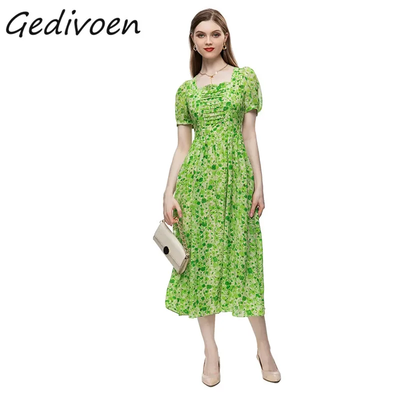 Gedivoen Summer Fashion Designer Vintage Dress Women Square Collar Ruffles Frenulum Elastic Waist Ruched Floral Print Long Dress
Gedivoen Summer Fashion Designer Vintage Dress Women Square Collar Ruffles Frenulum Elastic Waist Ruched Floral Print Long Dress