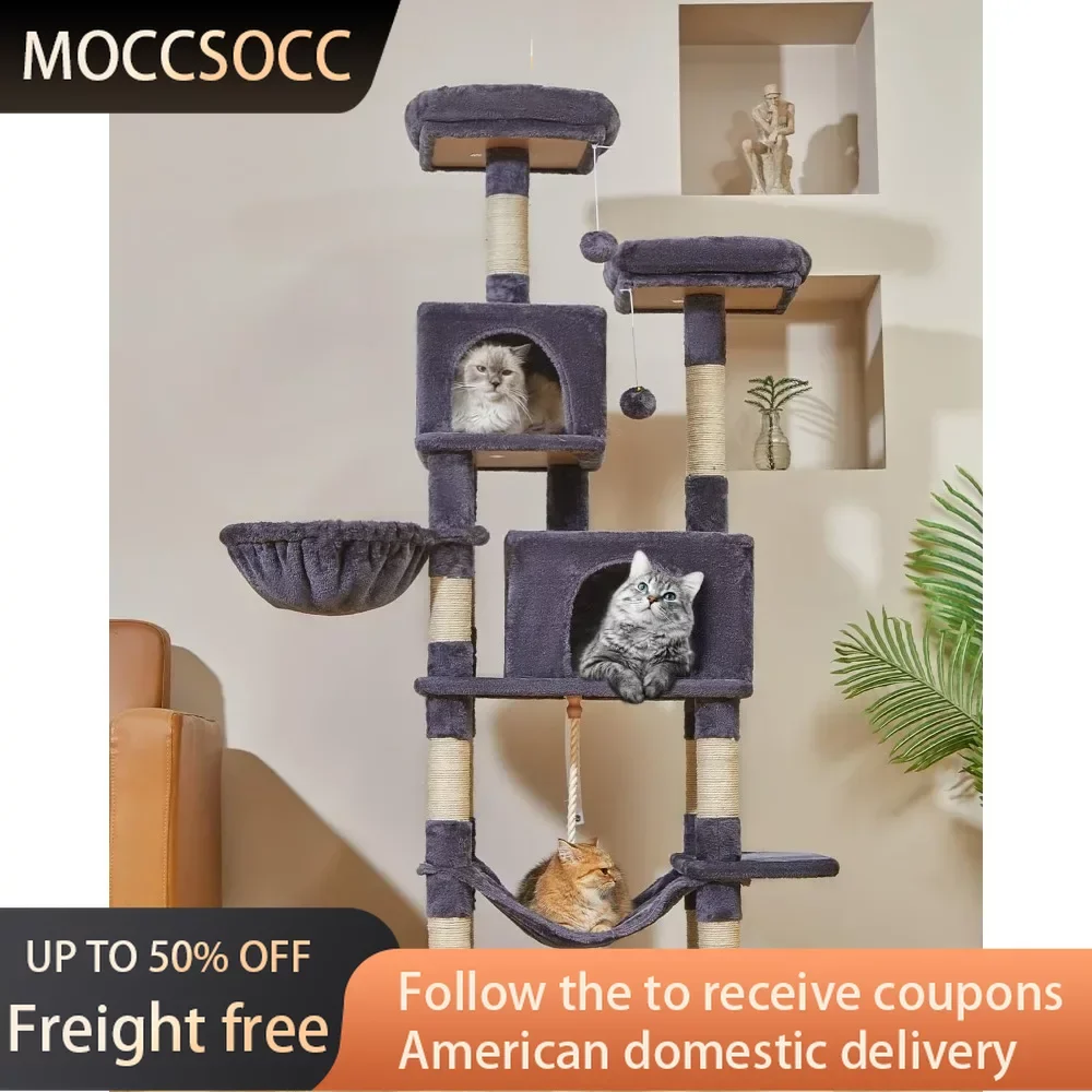 

2 Perches Houses & Habitats 66.2-Inch Cat Tower for Indoor Cats Hammock Plush Multi-Level Cat Condo With 12 Scratching Posts Pet