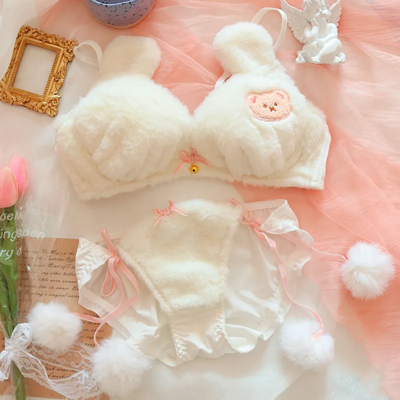 Japanese Plush Underwear Cute Bear Plush Wireless Lolita Girl Bra Winter Warm Gather Push Up Bra and Panty Lingerie Set Bralette
Japanese Plush Underwear Cute Bear Plush Wireless Lolita Girl Bra Winter Warm Gather Push Up Bra and Panty Lingerie Set Bralette