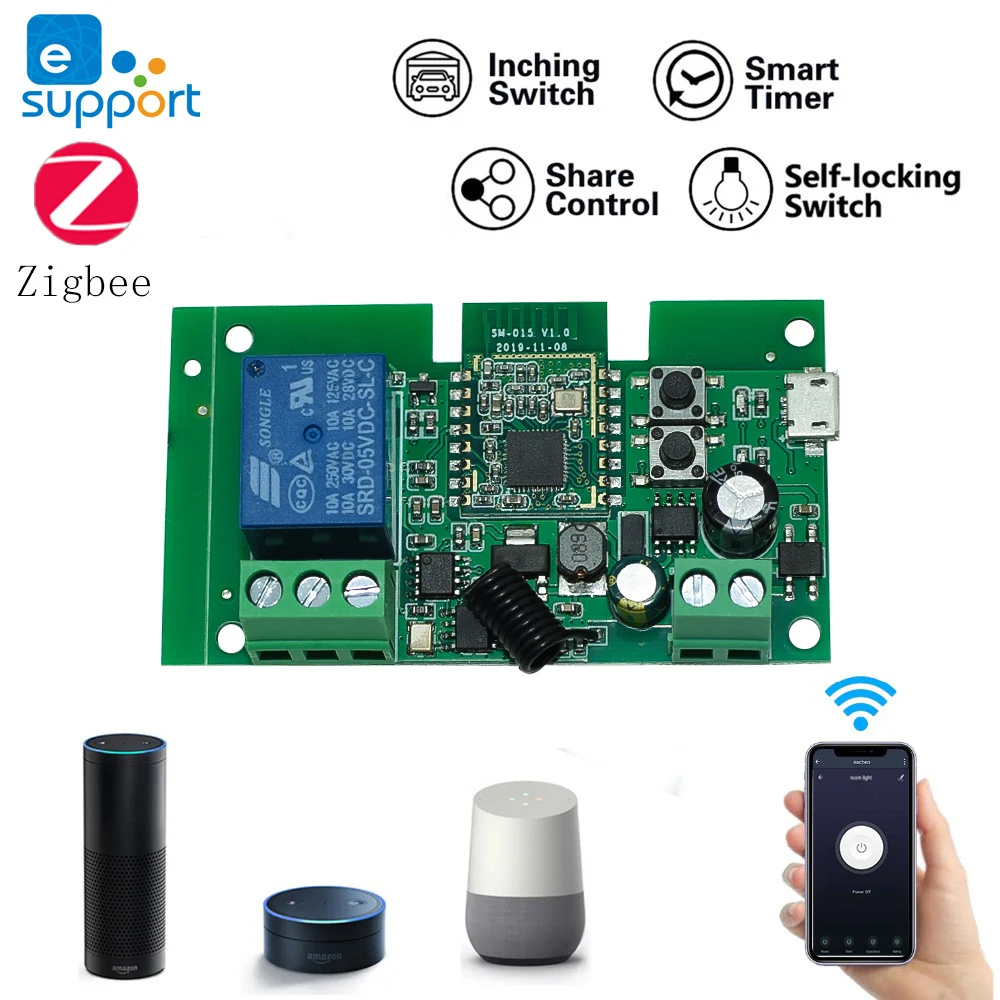 Zigbee 1CH Интеллектуальный переключатель жизни, DC 12V 24V 32V, 1-канальный импульс RF433 Реле Работа с Alexa Google Home
Zigbee 1CH Интеллектуальный переключатель жизни, DC 12V 24V 32V, 1-канальный импульс RF433 Реле Работа с Alexa Google Home