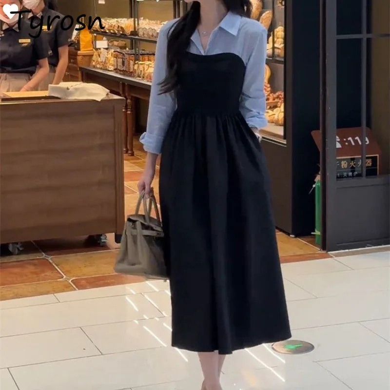 

Женское облегающее платье, привлекательное офисное платье с длинным рукавом, повседневное милое модное уютное платье в Корейском стиле из двух частей, Новое поступление на весну