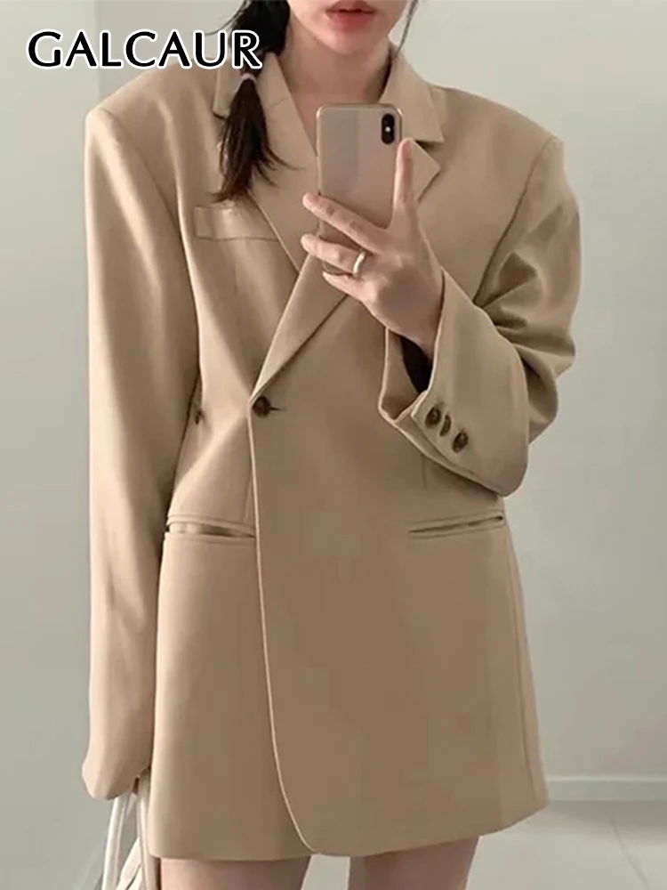 

GALCAUR Korean Causal Loose Blazers For Women Notched Collar Long Sleeve Single Button Autumn Solid Temperament Blazer Female