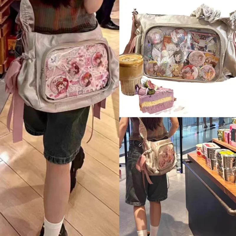

Женская сумка-тоут с лентой в виде бабочки, новая японская Сумка-тоут для поездок, универсальная сумка, милая вместительная сумка через плечо, 2024