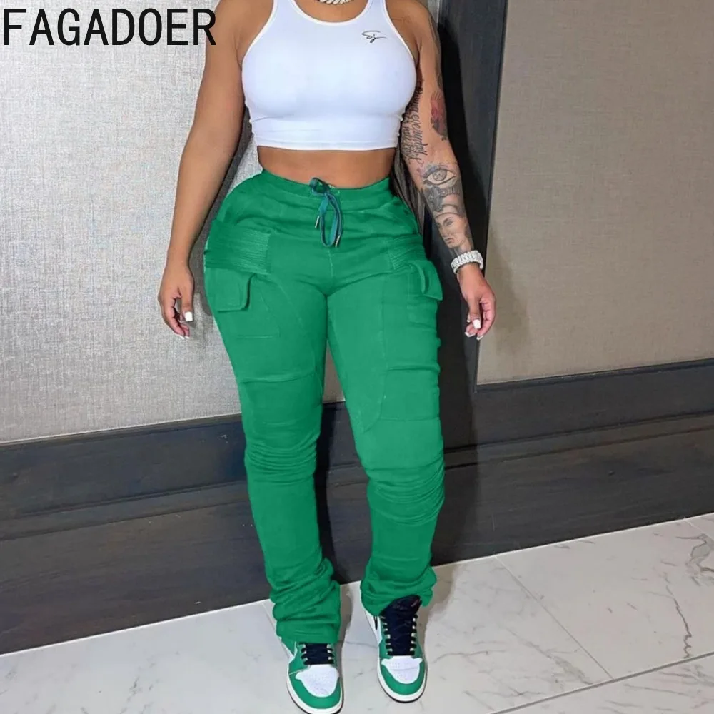 

FAGADOER Autumn Winter Sporty Jogger Pants Women High Waisted Drawstring Skinny Trousers Casual Female Solid Pocket Bottoms 2023