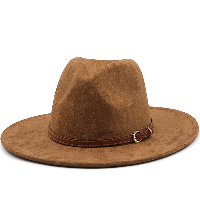 

New Fedora Hat Women Suede Felt Vintage Church Ladies Hat Unisex Wide Brim Panama Cowboy Cap Jazz Gentleman Wedding Hat For Man