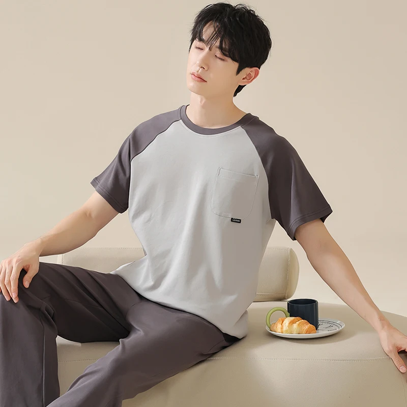 2024 New Pure Cotton Pajamas Men's Spring Thin Short sleeved Long Pants Round Neck Spliced Casual Men's Home Clothing Set
2024 New Pure Cotton Pajamas Men's Spring Thin Short sleeved Long Pants Round Neck Spliced Casual Men's Home Clothing Set