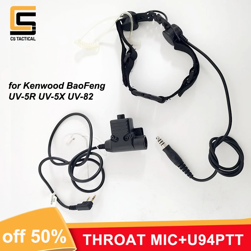 

WADSN Tactical Headset Throat Mic Airsoft Neck Laryngeal Microphone Earphone With U94 PTT Fit Kenwood BaoFeng UV-5R UV-5X UV-82