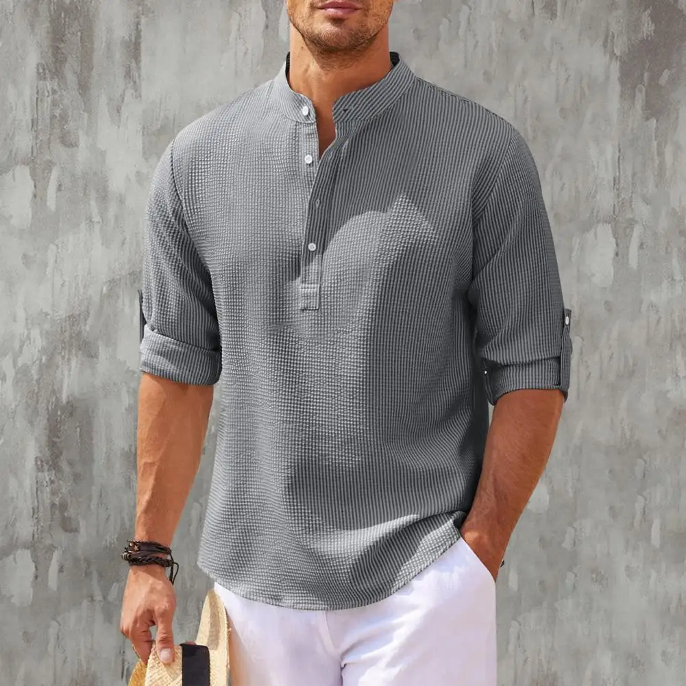 Stand Collar Men Top Stylish Stand Collar Men's Shirt Buttoned Long Sleeve Cufflinks Plus Size Options Soft Casual Slim for Fall
Stand Collar Men Top Stylish Stand Collar Men's Shirt Buttoned Long Sleeve Cufflinks Plus Size Options Soft Casual Slim for Fall