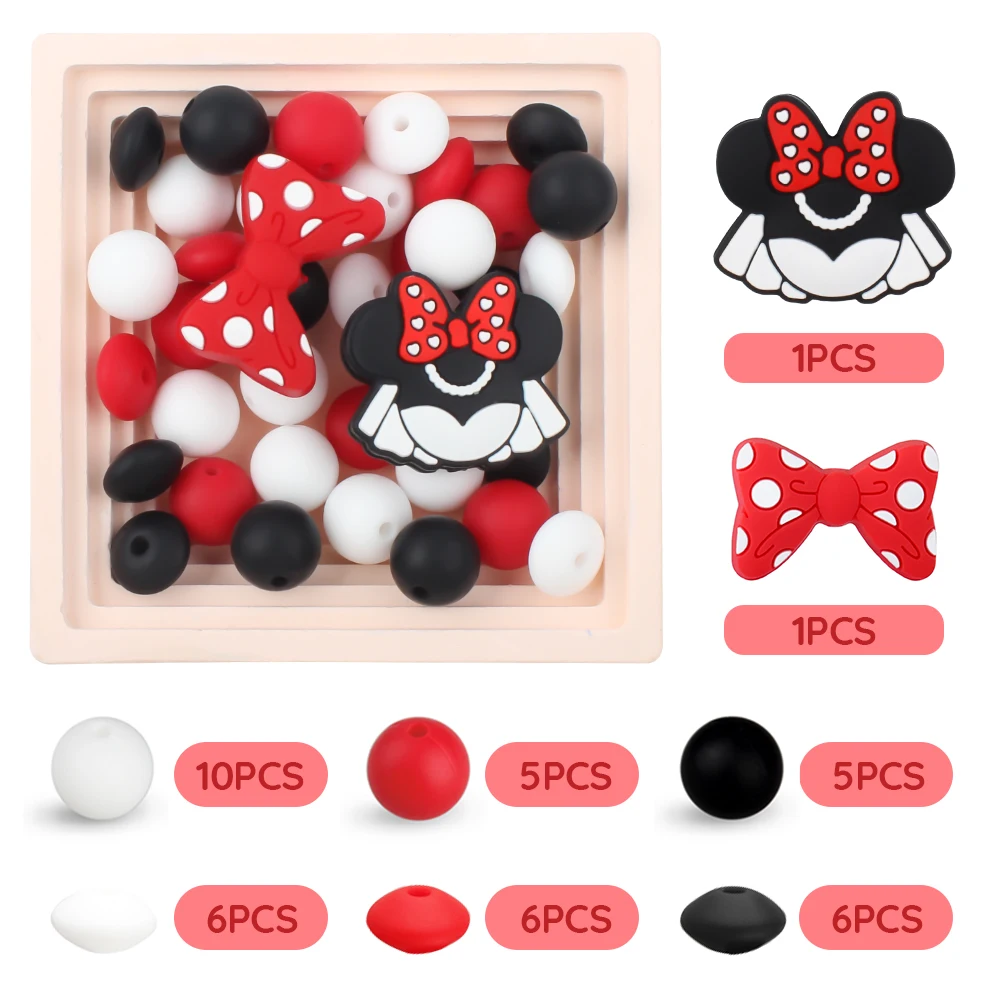 40Pcs/Set Silicone Beads Mouse Focal Beads Set Bowknot Baby Teething Beads DIY Pacifier Chain Clip Keychain Pen Accessories
40Pcs/Set Silicone Beads Mouse Focal Beads Set Bowknot Baby Teething Beads DIY Pacifier Chain Clip Keychain Pen Accessories