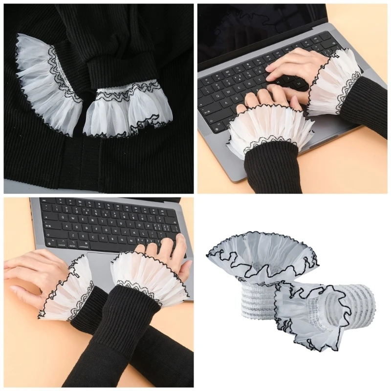 

Ruffle Lace False Sleeves for Women Elegant Wrist Cuff Detachable Faux Sleeves Sweater Elastic Cuffs Fashion Decors