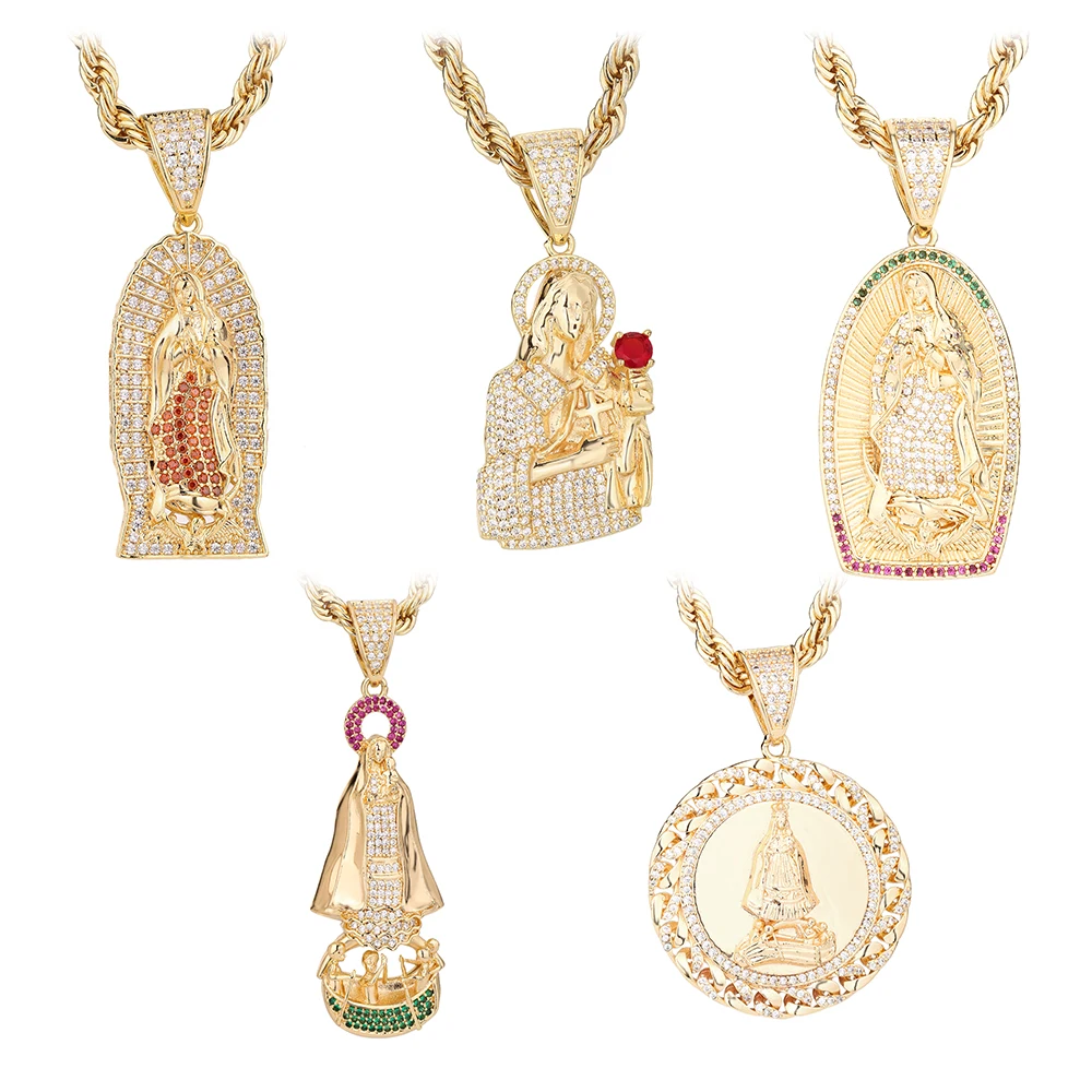 

14K Gold Plated Virgin Mary Prayer Necklace Our Lady of Guadalupe Amulet Saint Barbara Pendant for Women Girl Jewelry Gift