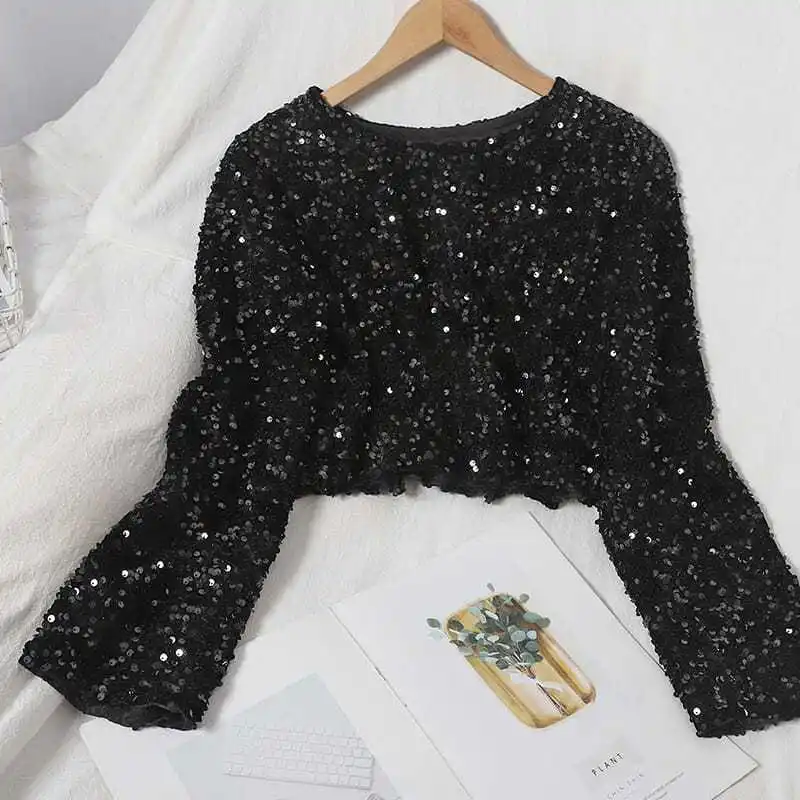 Women's Autumn Winter New Fashion Solid Color Round Neck Sequin Korean Version Versatile Long Sleeved Slim Fit Short T-shirt Top
Women's Autumn Winter New Fashion Solid Color Round Neck Sequin Korean Version Versatile Long Sleeved Slim Fit Short T-shirt Top