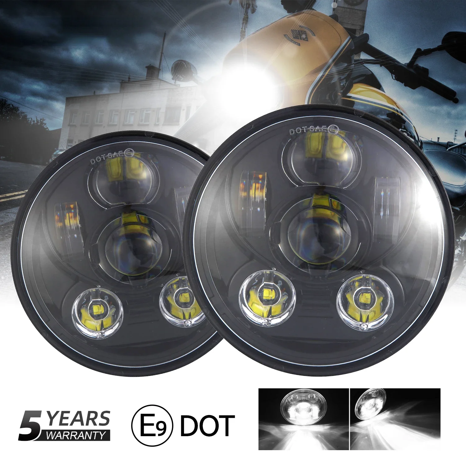 5-3/4" Round Headlamp With White/ Amber Halo Ring For Dyna Sportster XL 1200 883 5.75 Inch Projector LED Moto Headlight.
5-3/4" Round Headlamp With White/ Amber Halo Ring For Dyna Sportster XL 1200 883 5.75 Inch Projector LED Moto Headlight.