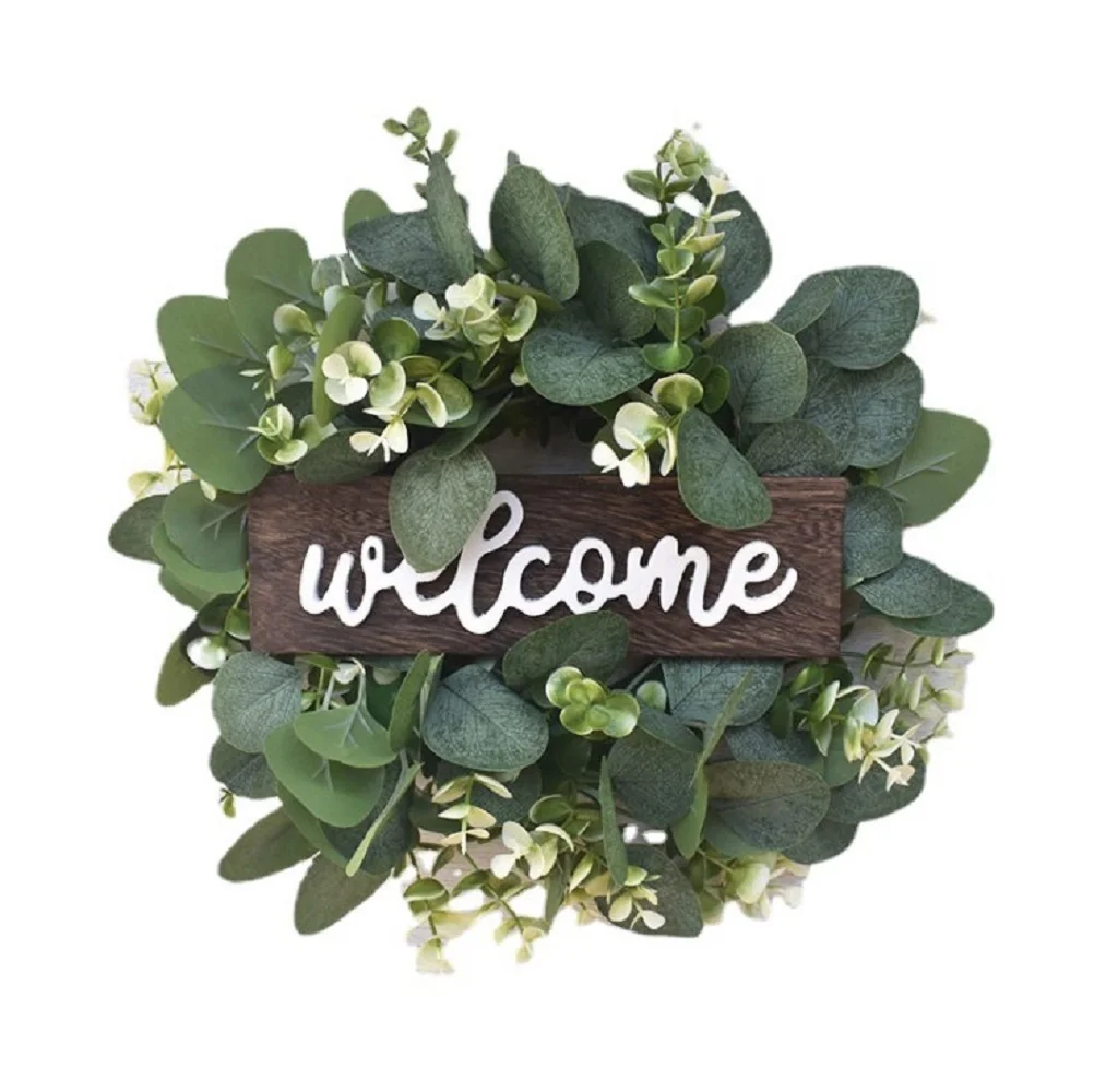 Natural Design Wood Hanging Sign Porch Decor Rustic Front Door Decoration 12inch Welcome Wreath Simulated Eucalyptus Garland
Natural Design Wood Hanging Sign Porch Decor Rustic Front Door Decoration 12inch Welcome Wreath Simulated Eucalyptus Garland