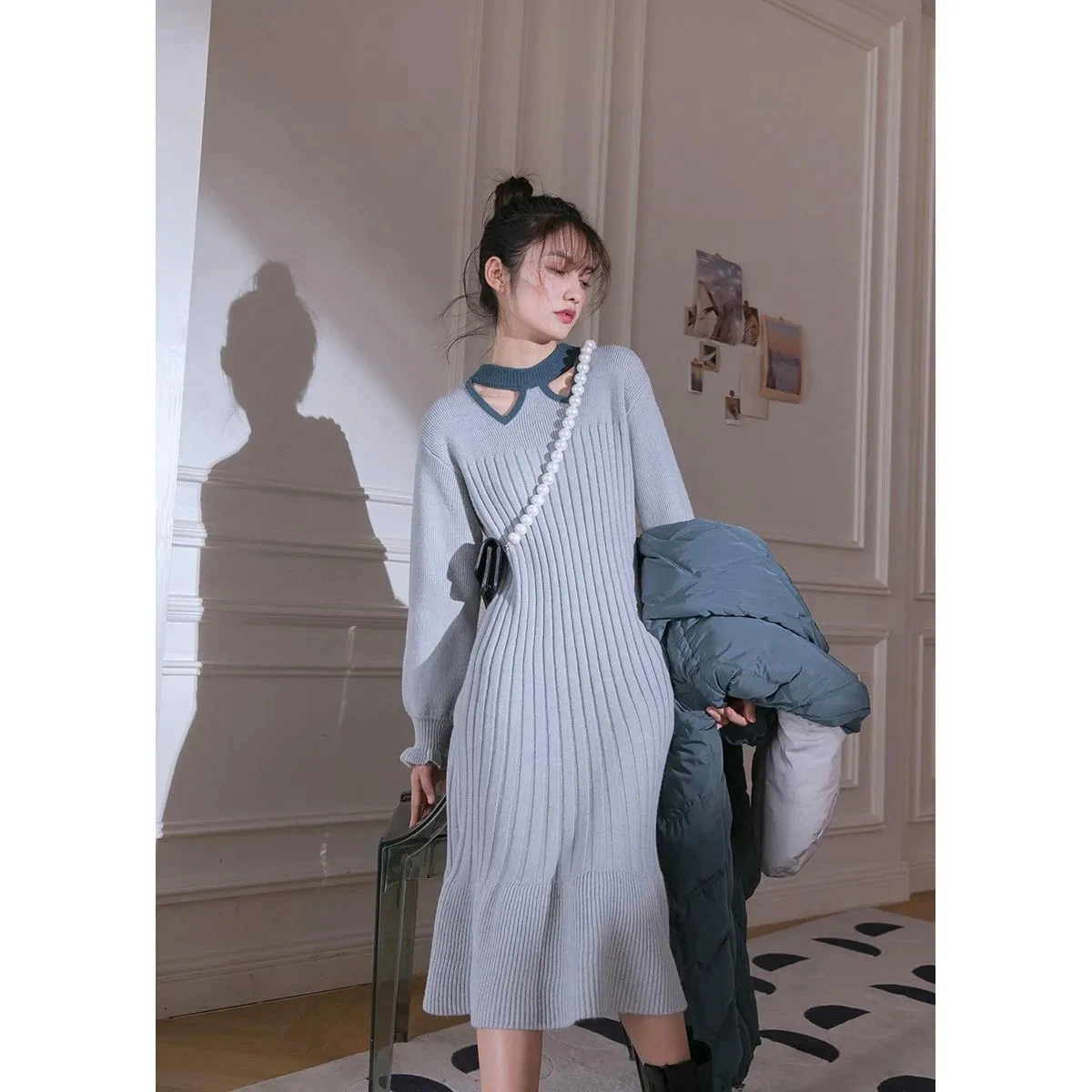 Halter Neck Round Neck Design Trend Ladies Sweet And Cute Slim Knitted Dress 2022 Autumn Winter Pullover Knitted Clothing
Halter Neck Round Neck Design Trend Ladies Sweet And Cute Slim Knitted Dress 2022 Autumn Winter Pullover Knitted Clothing