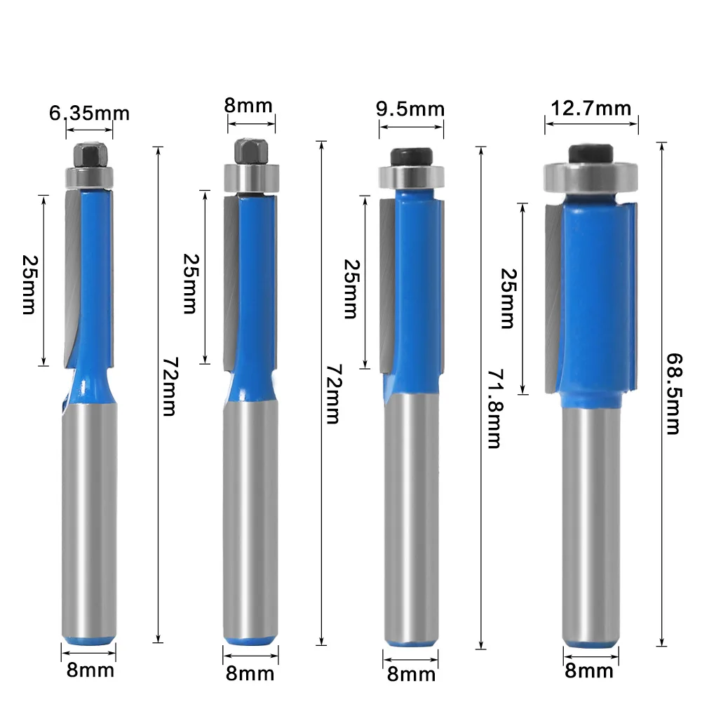 1pc 8mm Shank Double-Edged Trim Router Bit With Enclosed Ball Bearing YG6 Alloy Head For Wood Template Pattern Power Tools
1pc 8mm Shank Double-Edged Trim Router Bit With Enclosed Ball Bearing YG6 Alloy Head For Wood Template Pattern Power Tools