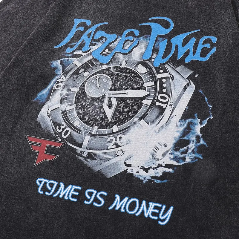 

Time is Money Print Washed Women's Bleached Tees Shirts Aesthetic Goth Distressed Summer Tops Oversized T-Shirt for Men Women