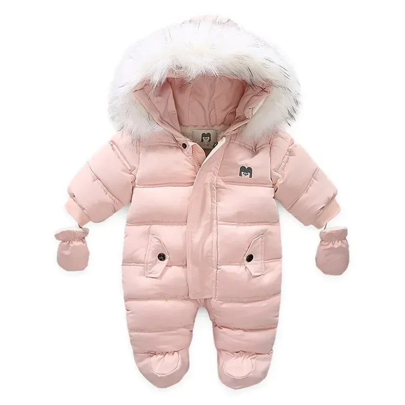 

Winter Baby Jumpsuit Thick Warm Infant Hooded Inside Fleece Rompers Newborn Boy Girl Overalls Outerwear Kids Snowsuit