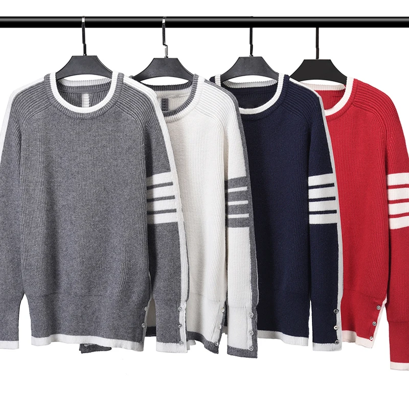 TB THOM Sweaters Men for Women's Top Quality O-Neck Wool Keep Warm Pullovers Classic Fashion Casual 4-Bar Striped Knit Sweaters
TB THOM Sweaters Men for Women's Top Quality O-Neck Wool Keep Warm Pullovers Classic Fashion Casual 4-Bar Striped Knit Sweaters