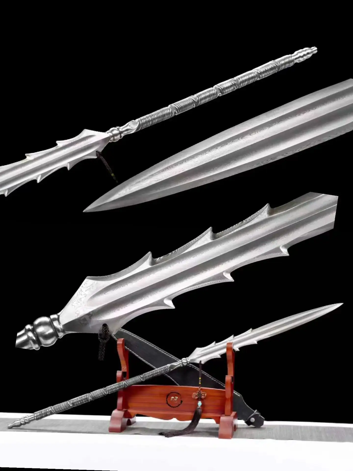 Chinese Traditional Kungfu Wushu Spear Sword, Real Multi Refined Folded Patterned Steel Blade, Integrated Handforged, Unhardened
Chinese Traditional Kungfu Wushu Spear Sword, Real Multi Refined Folded Patterned Steel Blade, Integrated Handforged, Unhardened