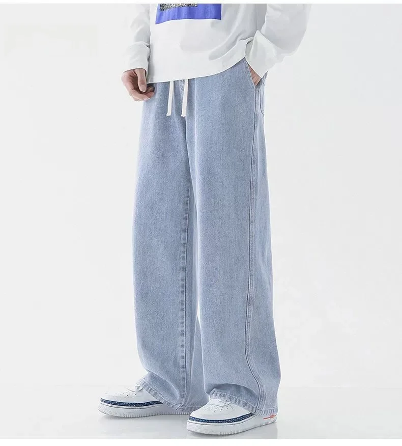 بنطلون جينز رجالي كاجوال واسع الساق بلون أزرق فاتح بتصميم عتيق على الطراز الأمريكي، بنطلون دينيم فضفاض بقصة مستقيمة للمراهقين بنطلون جينز رجالي كاجوال واسع الساق بلون أزرق فاتح بتصميم عتيق على الطراز الأمريكي، بنطلون دينيم فضفاض بقصة مستقيمة للمراهقين