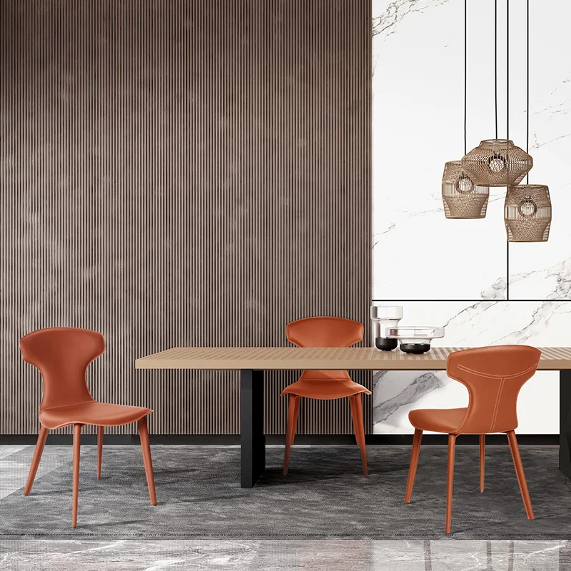 

Nordic dining chair Designer Real saddle leather household light luxury restaurant backrest modern simple leisure stool
