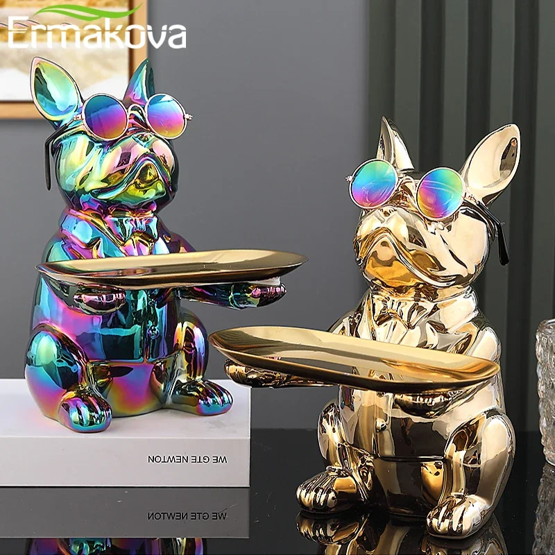 ERMAKOVA Nordic French Bulldog ceramics Sculpture Dog Figurine Statue Key Jewelry Storage Table Decoration Gift With Plate Glass 
ERMAKOVA Nordic French Bulldog ceramics Sculpture Dog Figurine Statue Key Jewelry Storage Table Decoration Gift With Plate Glass