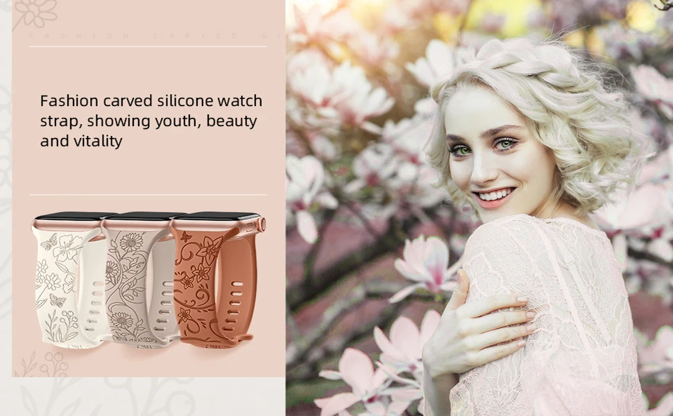 Floral Engraved Strap For Apple Watch Band 40mm 44mm 41mm 49mm 45mm 46mm silicone bracelet iwatch series 10 9 7 3 se 6 8 ultra 2 Floral Engraved Strap For Apple Watch Band 40mm 44mm 41mm 49mm 45mm 46mm silicone bracelet iwatch series 10 9 7 3 se 6 8 ultra 2