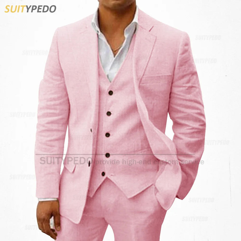 Stylish Pink Suit For Men Linen Blazer Vest Pants 3 Pcs Wedding Groom Or Groomsman Slim Fit Outfit Birthday Prom Classic Clothes
Stylish Pink Suit For Men Linen Blazer Vest Pants 3 Pcs Wedding Groom Or Groomsman Slim Fit Outfit Birthday Prom Classic Clothes