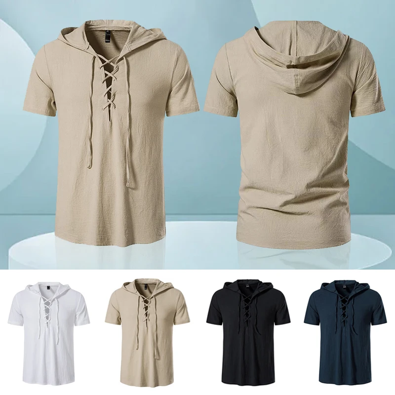 Summer Mens Medieval Viking T-shirt Casual Cotton Lace Up T-Shirts Short Sleeve Retro V-Neck Hoodie Tee
Summer Mens Medieval Viking T-shirt Casual Cotton Lace Up T-Shirts Short Sleeve Retro V-Neck Hoodie Tee