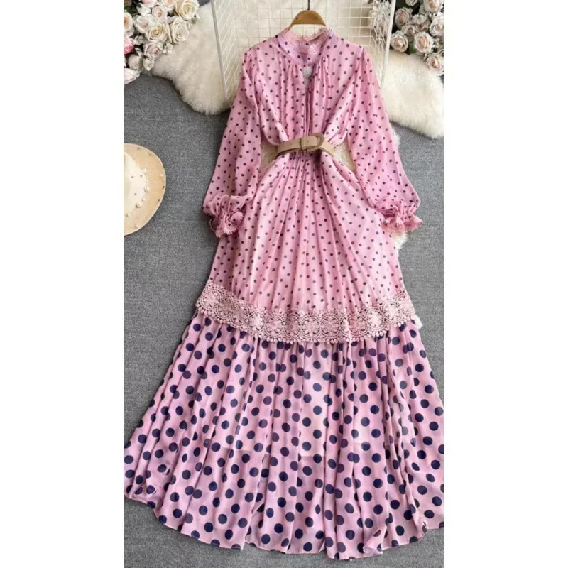 Spring and Autumn Lightly Mature Retro Temperament Long Sleeve Stand-up Collar Cinched SlimmingaWord Polka Dot Dress Elegant Lar
Spring and Autumn Lightly Mature Retro Temperament Long Sleeve Stand-up Collar Cinched SlimmingaWord Polka Dot Dress Elegant Lar