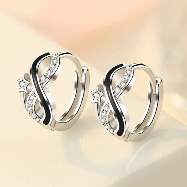 Boucle d'oreille cercle en cristal pour femme, argent regardé 100% véritable, bijoux de direction, cadeau de fête de mariage, 925 2