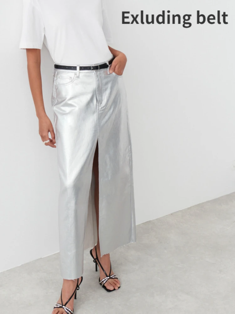 2024 Spring New Women Fashion Slim Fit Style Silver Pocket Open Thread PU European American Style High Waist Wrapped Hip Skirt
2024 Spring New Women Fashion Slim Fit Style Silver Pocket Open Thread PU European American Style High Waist Wrapped Hip Skirt