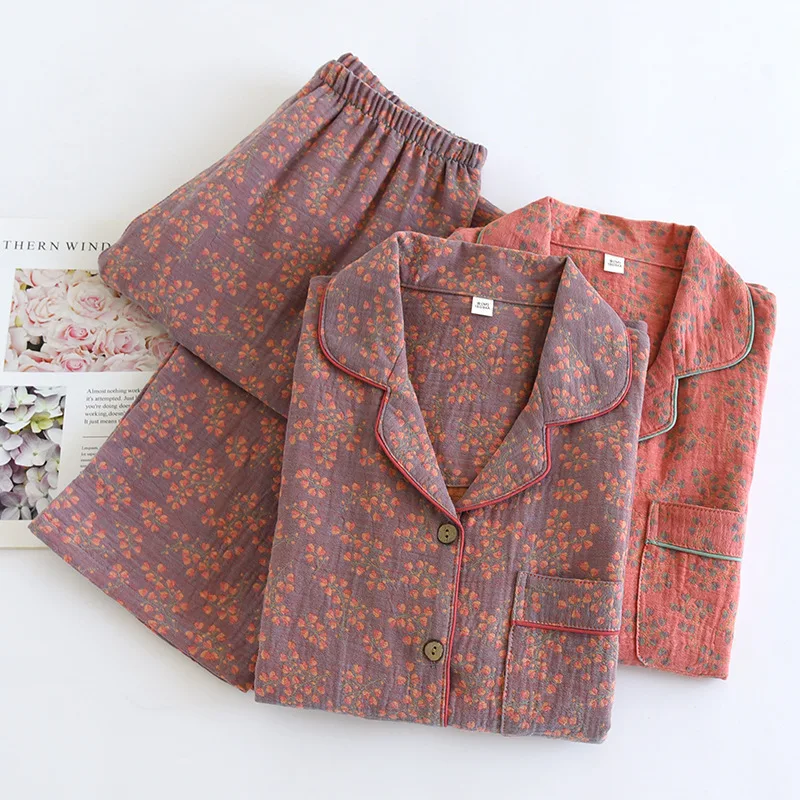

Хлопковый весенний женский пижамный комплект, рубашка с длинным рукавом и штаны, комплект из 2 предметов, Женская домашняя одежда с принтом, осенняя тонкая одежда для сна