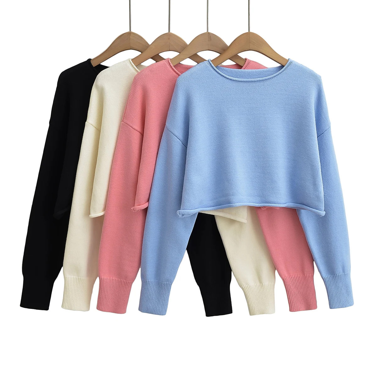 

Crop sweaters for women 2023 korean fashion knitwears y2k clothes cropped sweaters black loose pullovers long sleeve top pink