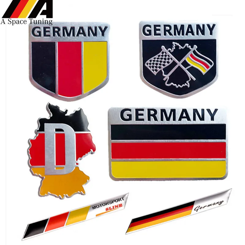 

3D Metal Germany German National Flag Badge Car Front Grill Grille Emblem Sticker Racing Sports Decal for VW Benz BMW Audi Sline