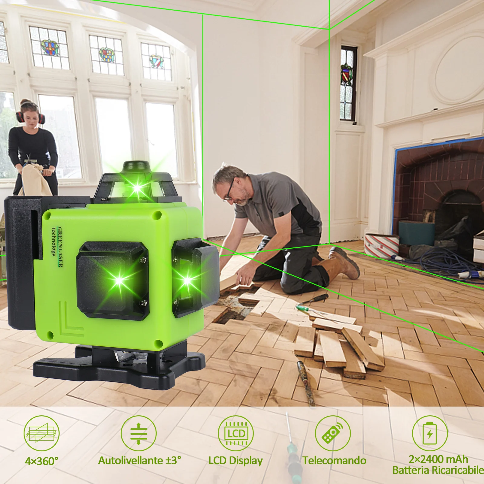 16 Lines 4D Cross Line Laser Level Kit Green Laser Beam Self-Leveling 360° Vertical Horizontal with 2 Batteries Receiver Tripod
16 Lines 4D Cross Line Laser Level Kit Green Laser Beam Self-Leveling 360° Vertical Horizontal with 2 Batteries Receiver Tripod