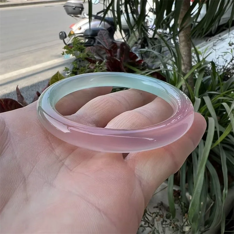 

Mai Chuang/ Natural Macaron Color Half Pink and Half Green Agate Luxury Bangle Hand-made Women's Fine Bracelet Send To Mom Gift